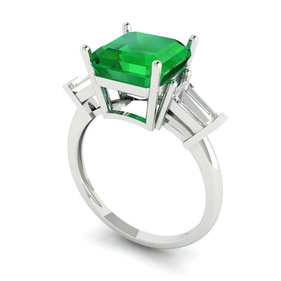 3ct asscher cut green emerald 18k white gold 3 stone Bridal Wedding Engagement Promise Anniversary Ring for Women size 5.5
