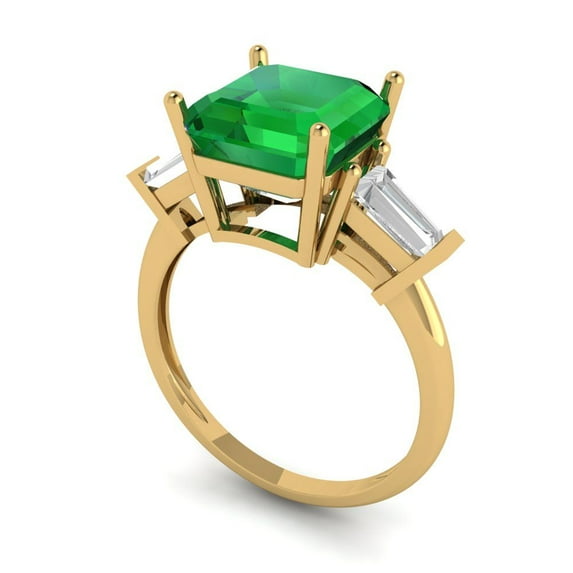 3ct asscher cut green emerald 18k yellow gold 3 stone Bridal Wedding Engagement Promise Anniversary Ring for Women size 9.25