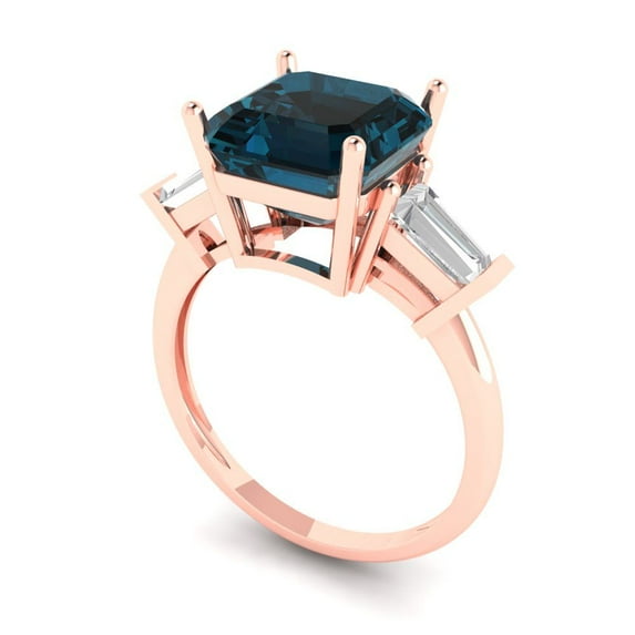 3ct asscher cut natural london blue topaz 14k rose gold 3 stone Bridal Wedding Engagement Promise Anniversary Ring for Women size 6.75