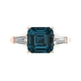 thumbnail image 1 of 3ct asscher cut natural london blue topaz 18k pink rose gold engraving statement Bridal Wedding 3 stone Designer Ring size 5.5, 1 of 5