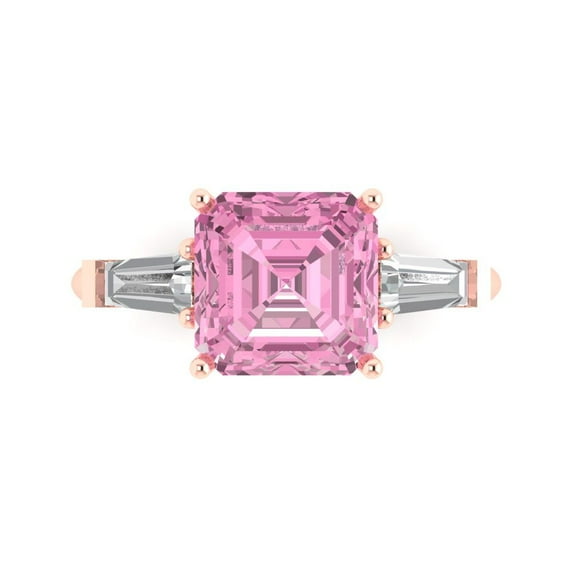Clara Pucci 14K Rose Gold 3ct Pink Three-Stone Ring for Women