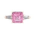 thumbnail image 1 of 3ct asscher cut pink Crystal 18k pink rose gold engraving statement Bridal Wedding three-stone Designer Ring size 10, 1 of 5