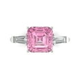 thumbnail image 1 of 3ct asscher cut pink Crystal 18k white gold engraving statement Bridal Wedding three-stone Designer Ring size 8.5, 1 of 5