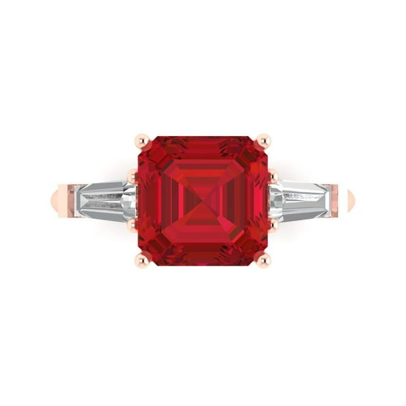 3ct asscher cut pink tourmaline 18k pink rose gold engraving statement Bridal Wedding three-stone Designer Ring size 9