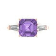 thumbnail image 1 of 3ct asscher cut purple alexandrite 18k pink rose gold engraving statement Bridal Wedding three-stone Designer Ring size 9, 1 of 5