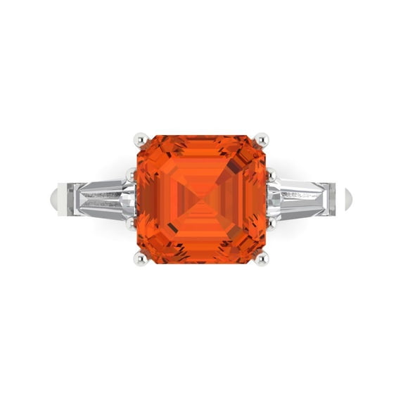 Clara Pucci 14K White Gold 3ct Red Three-Stone Ring for Women