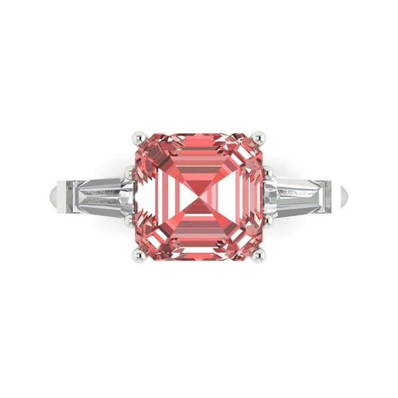 Clara Pucci 14K White Gold 3ct Garnet Three-Stone Ring for Women