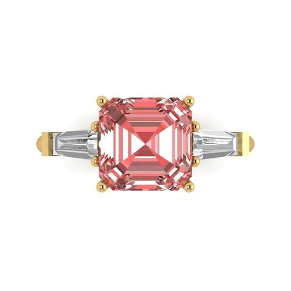 Clara Pucci 14K Yellow Gold Solid Gold Garnet Three-Stone Anniversary Ring for Women - 3 cttw Asscher Cut