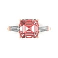 thumbnail image 1 of 3ct asscher cut red natural garnet 18k pink rose gold engraving statement Bridal Wedding three-stone Designer Ring size 9.5, 1 of 5
