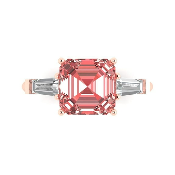 3ct asscher cut red natural garnet 18k pink rose gold engraving statement Bridal Wedding three-stone Designer Ring size 9.5