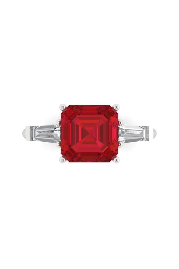 14K White Gold 3ct Ruby Three-Stone Ring for Women
