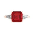 thumbnail image 1 of 3ct asscher cut red ruby 18k pink rose gold engraving statement Bridal Wedding three-stone Designer Ring size 10, 1 of 5