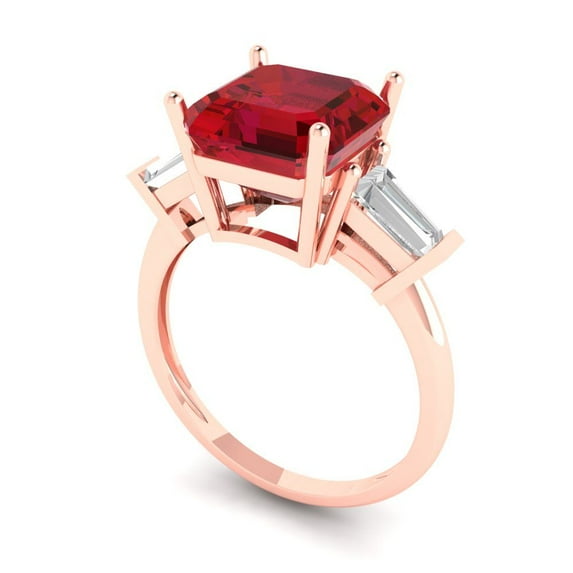 3ct asscher cut red ruby 14k rose gold 3 stone Bridal Wedding Engagement Promise Anniversary Ring for Women size 9.25