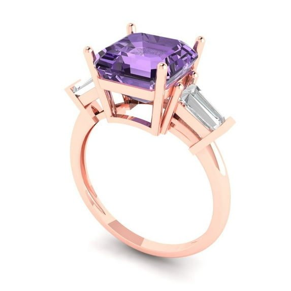 3ct asscher cut alexandrite 18k rose gold 3 stone Bridal Wedding Engagement Promise Anniversary Ring for Women size 3.75