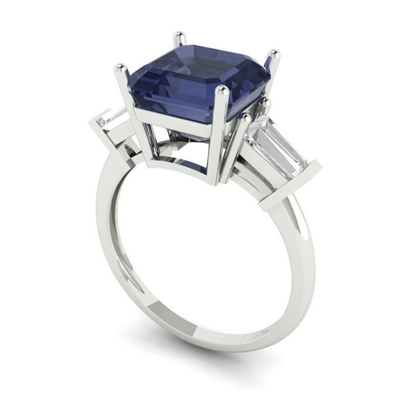 3ct asscher cut blue sapphire 18k white gold 3 stone Bridal Wedding Engagement Promise Anniversary Ring for Women size 5.75