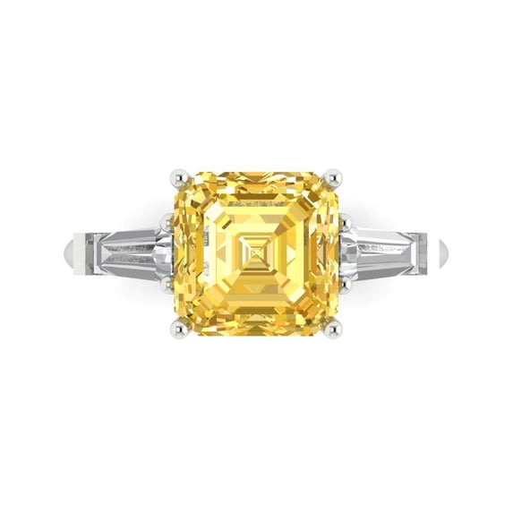 Clara Pucci 14K White Gold 3ct Yellow Three-Stone Ring for Women