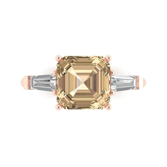 Clara Pucci 14K Rose Gold 3ct YellowMoissanite Three-Stone Ring for Women