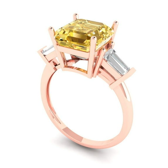 3ct asscher cut yellow moissanite 18k rose gold 3 stone Bridal Wedding Engagement Promise Anniversary Ring for Women size 5