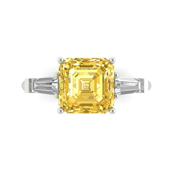 Clara Pucci 14K White Gold Solid Gold Citrine Three-Stone Anniversary Ring for Women - 3 cttw Asscher Cut