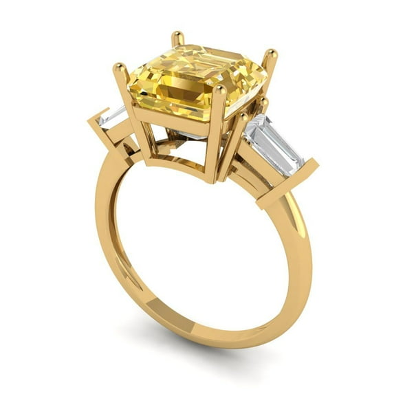 3ct asscher cut yellow natural citrine 14k yellow gold 3 stoneBridal Wedding Engagement Promise Anniversary Ring for Women size 9.5