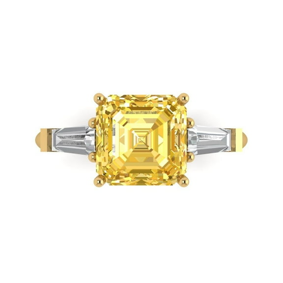 3ct asscher cut yellow natural citrine 14k yellow gold engraving statement Bridal Wedding three-stone Designer Ring size 8