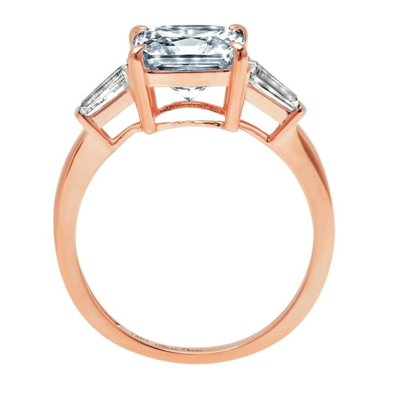 3 ct Cushion Cut Simulated Blue Diamond Three-Stone Engagement Ring for Women in 14K Rose Gold