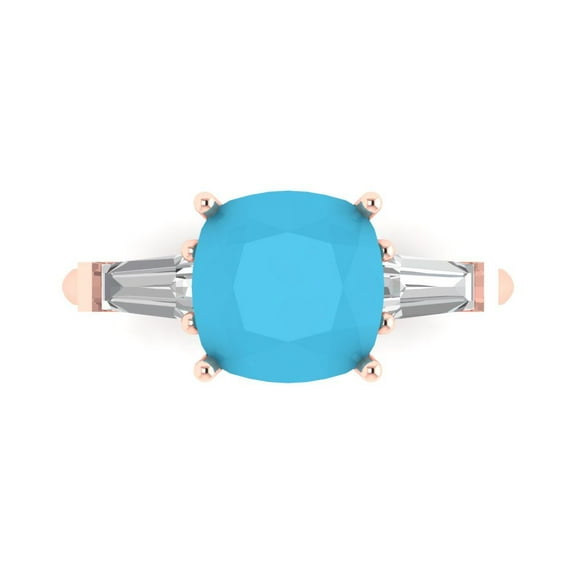 3 ct Cushion Cut Simulated Turquoise Three-Stone Engagement Ring for Women in 18K Rose Gold