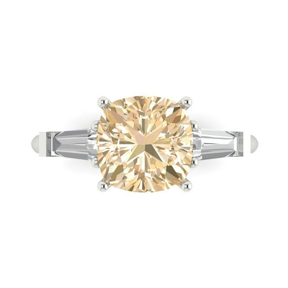 Clara Pucci 14K White Gold Solid Gold Morganite Three-Stone Anniversary Ring for Women - 3 cttw Cushion Cut