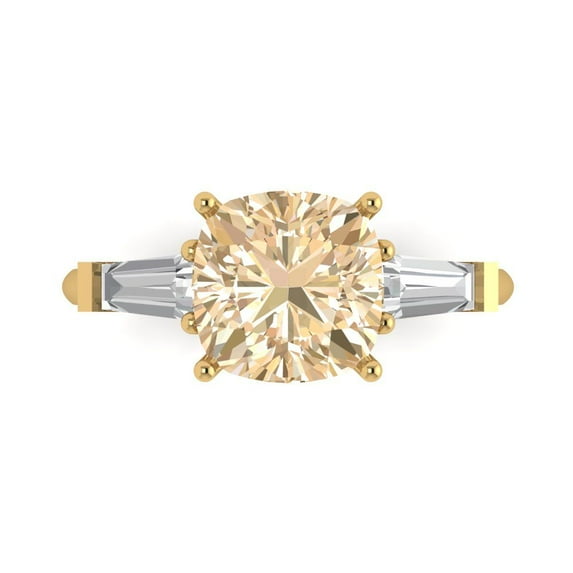 3 ct Cushion Cut Natural Morganite 3 Stone 18K Yellow Gold Womens Engagement Ring