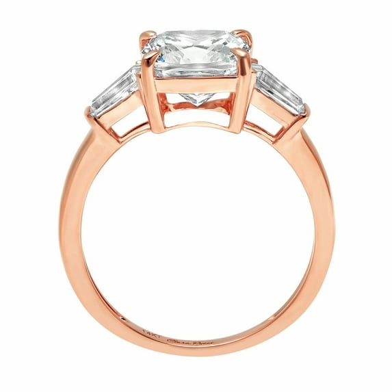3 ct Cushion Cut White Sapphire Three-Stone Engagement Ring for Women in 18K Rose Gold