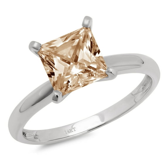 3 ct Princess Cut Simulated Champagne Diamond Solitaire 14K White Gold Womens Engagement Ring