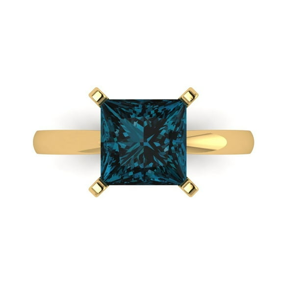 3 ctw Solitaire Anniversary Ring for Women | Princess Cut Natural London Blue Topaz | Hyperallergenic Solid 14K Yellow Gold