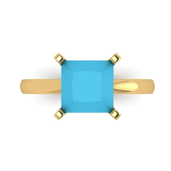 3 ct Princess Cut Simulated Turquoise Solitaire 18K Yellow Gold Womens Engagement Ring