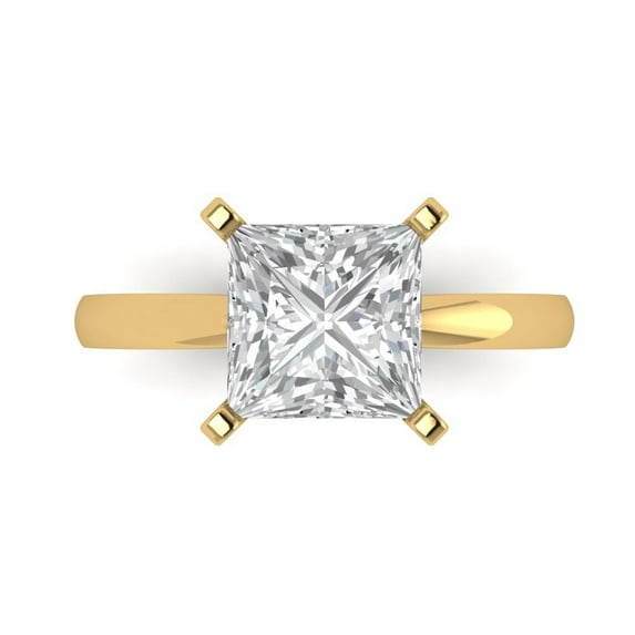 Clara Pucci 14K Yellow Gold Solid Gold WhiteSapphire Solitaire Anniversary Ring for Women - 3 cttw Princess Cut