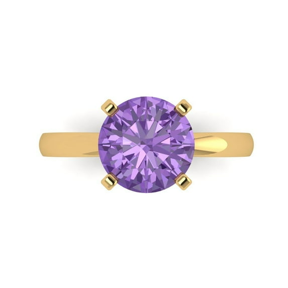 Clara Pucci 14K Yellow Gold Solid Gold Alexandrite Solitaire Anniversary Ring for Women - 3 cttw Round Cut
