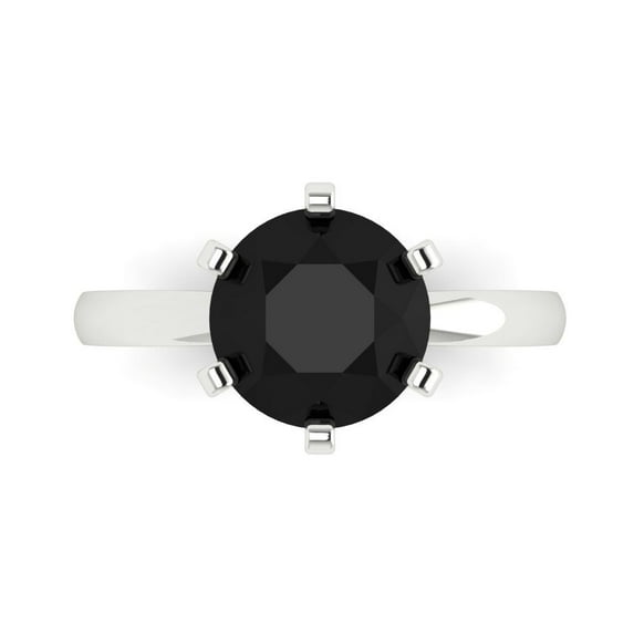 Clara Pucci 14K White Gold Solid Gold Onyx Solitaire Anniversary Ring for Women - 3 cttw Round Cut