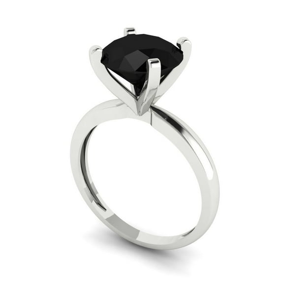 3ct round cut black natural onyx 14k white gold Bridal Wedding Engagement Promise Anniversary Ring for Women size 10.75