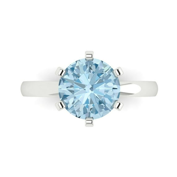 Clara Pucci 14K White Gold Solid Gold Blue Solitaire Anniversary Ring for Women - 3 cttw Round Cut