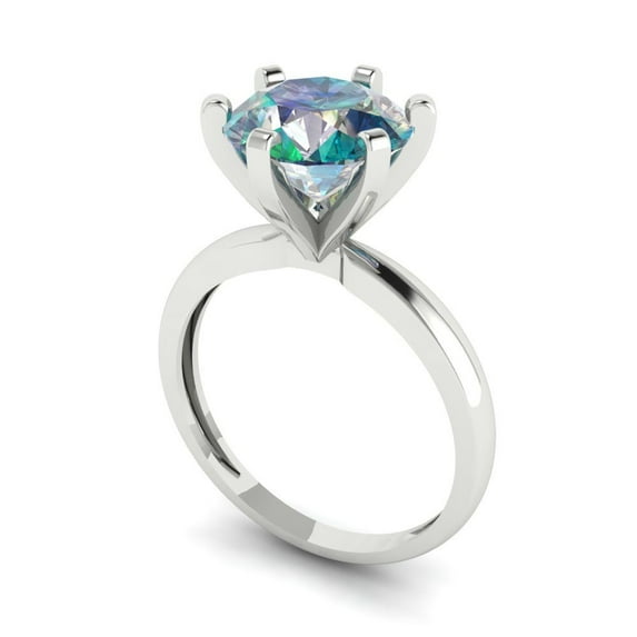 3ct round cut blue moissanite 14k white gold Bridal Wedding Engagement Promise Anniversary Ring for Women size 4.25