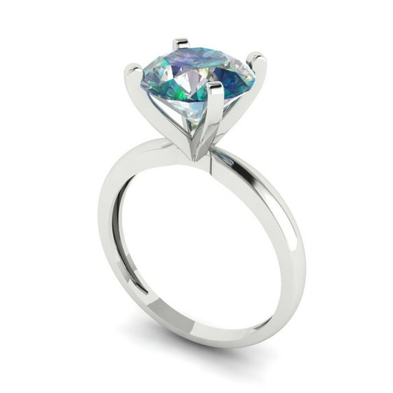 3ct round cut blue moissanite 14k white gold Bridal Wedding Engagement Promise Anniversary Ring for Women size 7.25