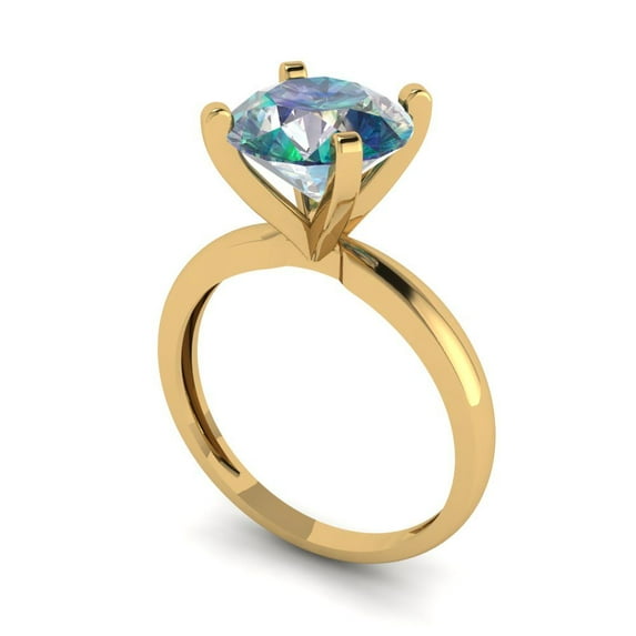 3ct round cut blue moissanite 14k yellow gold Bridal Wedding Engagement Promise Anniversary Ring for Women size 7.25