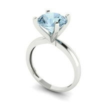 3ct round cut blue natural aquamarine 18k white gold Bridal Wedding Engagement Promise Anniversary Ring for Women size 3.75