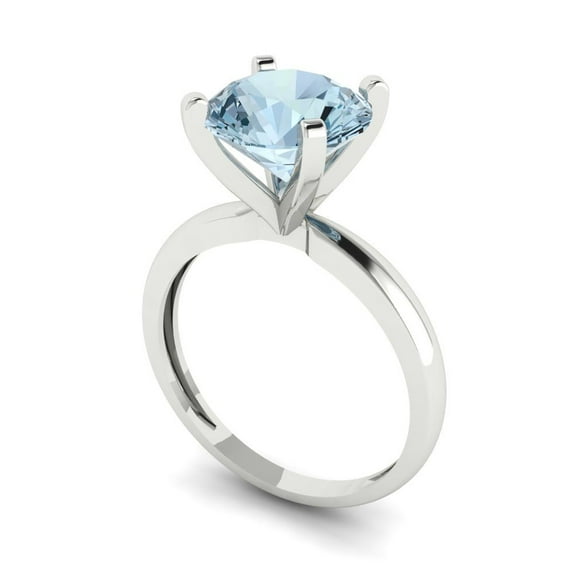 3ct round cut blue natural aquamarine 18k white gold Bridal Wedding Engagement Promise Anniversary Ring for Women size 5.5