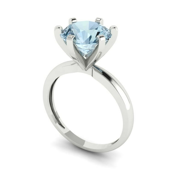 3ct round cut blue Zircon 14k white gold Bridal Wedding Engagement Promise Anniversary Ring for Women size 8.25