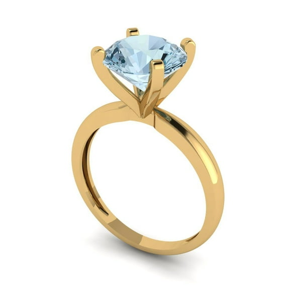 3ct round cut blue Zircon 18k yellow gold Bridal Wedding Engagement Promise Anniversary Ring for Women size 10.75