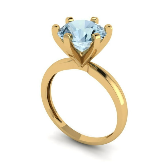 3ct round cut blue Zircon 18k yellow gold Bridal Wedding Engagement Promise Anniversary Ring for Women size 9.25