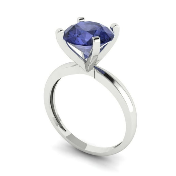 3ct round cut blue tanzanite 18k white gold Bridal Wedding Engagement Promise Anniversary Ring for Women size 6.5