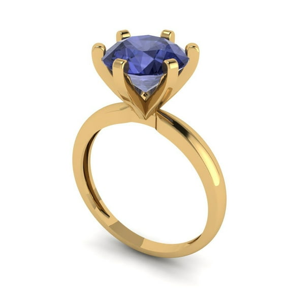 3ct round cut blue tanzanite 18k yellow gold Bridal Wedding Engagement Promise Anniversary Ring for Women size 3.75