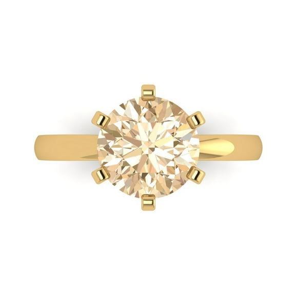 Clara Pucci 14K Yellow Gold Solid Gold Morganite Solitaire Anniversary Ring for Women - 3 cttw Round Cut