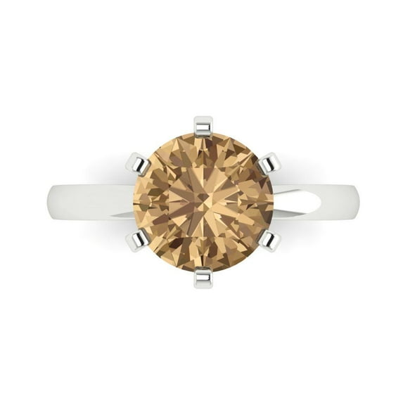 Clara Pucci 14K White Gold Solid Gold Champagne Solitaire Anniversary Ring for Women - 3 cttw Round Cut